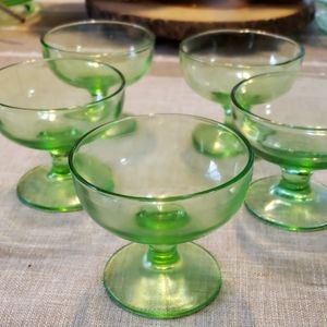 Green depression glass sherbet cups